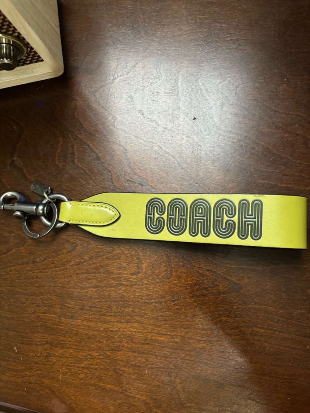 COACH Lime Yellow Leather Logo Key Fob Strap